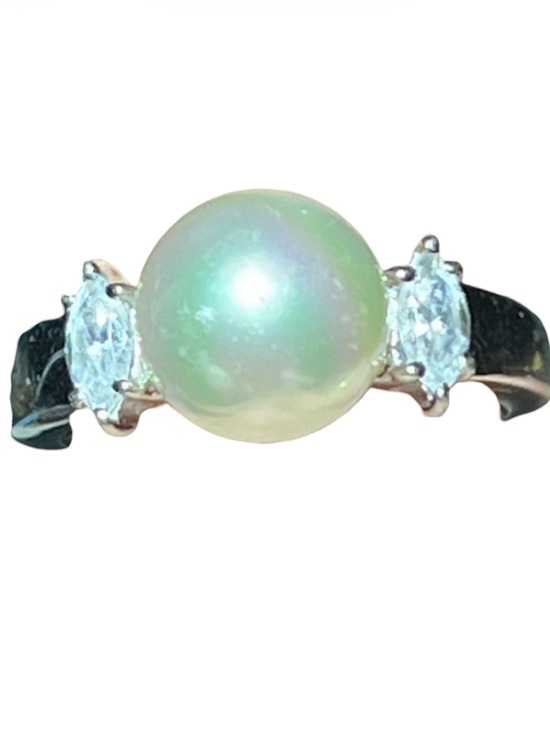 Vintage Jewelry - Vintage Sterling Silver Genuine Pearl Marquise CZ Ring size 6.5